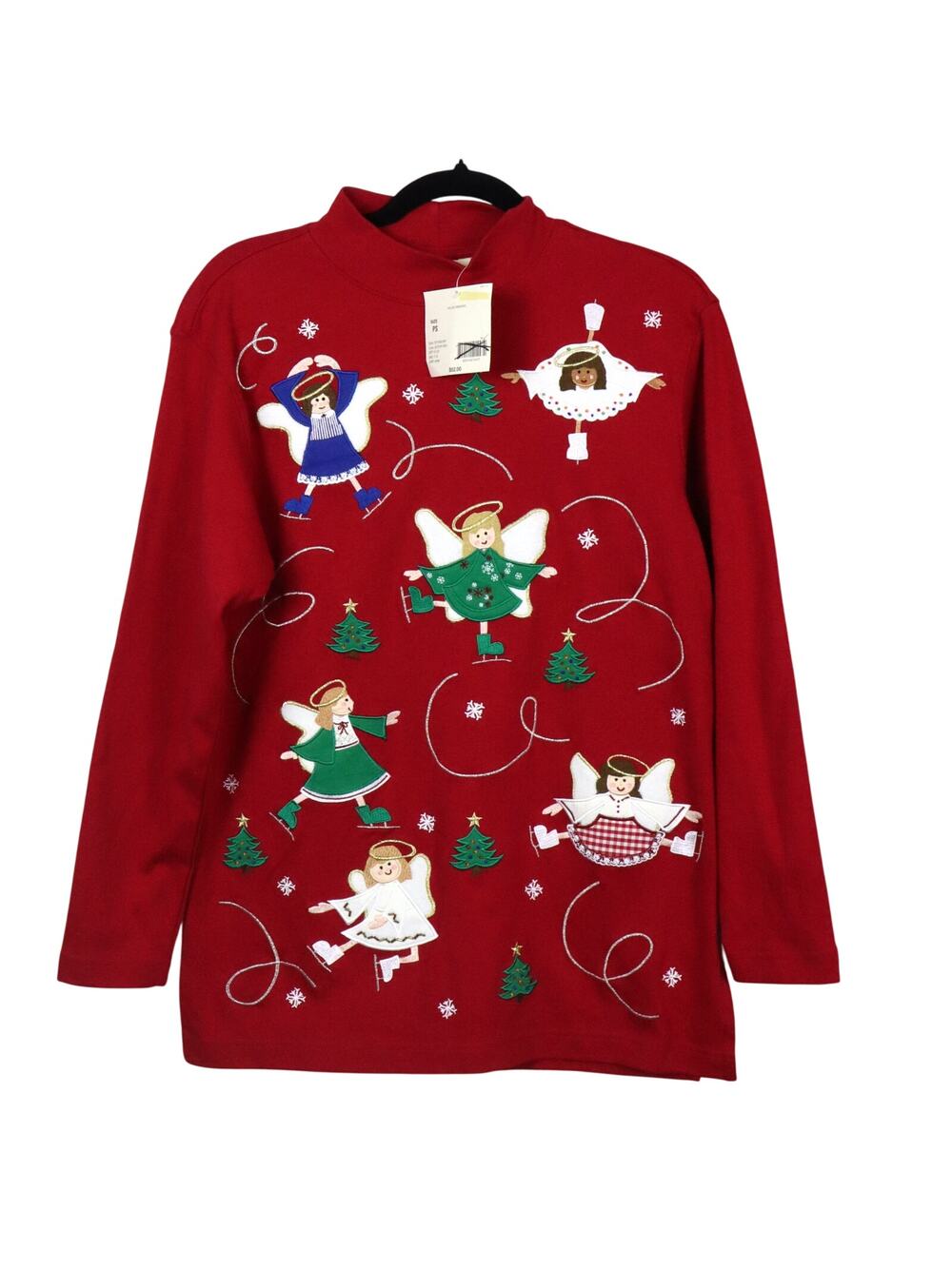NWT Bechamel Petites Red Christmas Sweater Embroidered Ice Skating Angels PL